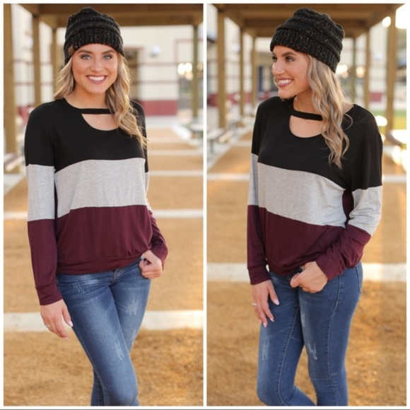 Infinity Raine Tops - LAST ONE! Color Block Cut Out Long Sleeve Top